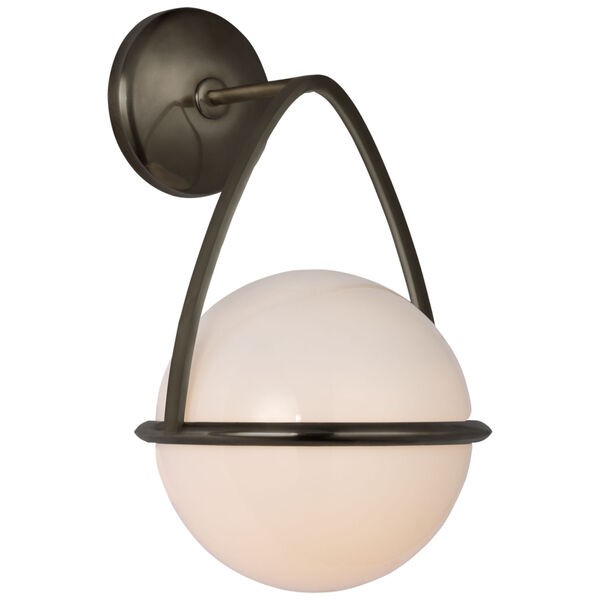 Lisette Bracketed Sconce in Bronze with White Glass by AERIN, image 1