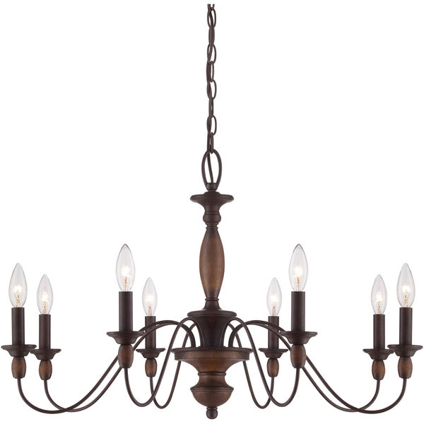 Evelyn Rust with Wood Eight-Light Chandelier, image 1