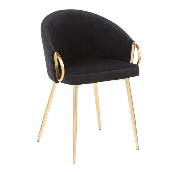 Claire Gold and Black Velvet Rounded Low Backrest Chair, image 1