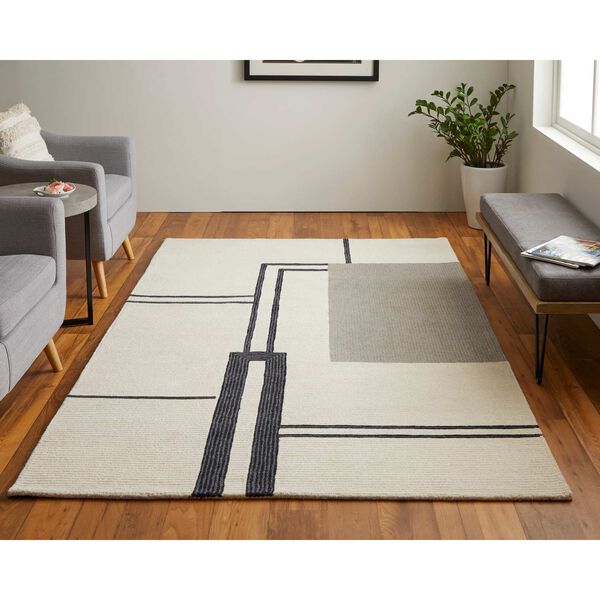 Maguire Industrial Ivory Gray Black Area Rug, image 3