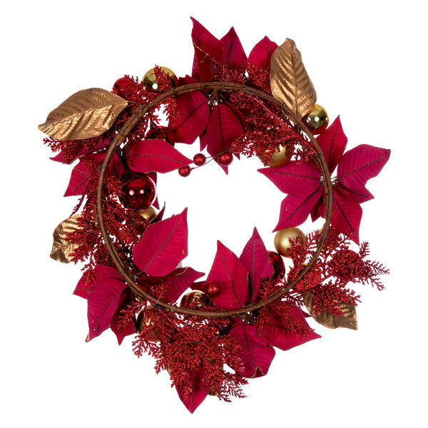 Red 22-Inch Artificial Poinsettia Deco Wreath, image 2