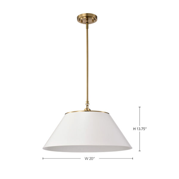 Dover White and Vintage Brass Three-Light Pendant, image 4