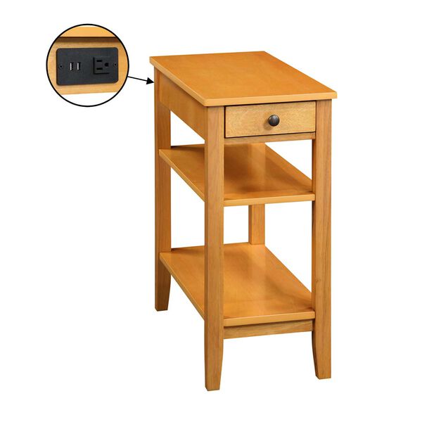 Beige American Heritage One Drawer Chairside End Table with Charging Station and Shelves, image 8