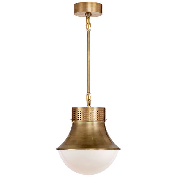 Precision Small Pendant in Antique-Burnished Brass with White Glass by Kelly Wearstler, image 1