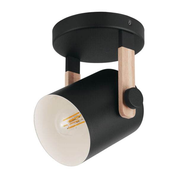 Hornwood Black and Natural One-Light Semi-Flush Mount with Black Exterior and White Interior Metal Shade, image 1