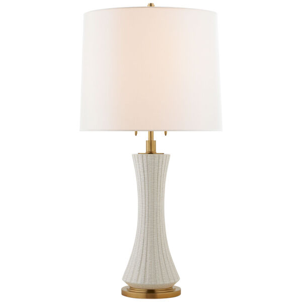 Elena Large Table Lamp in White Crackle with Linen Shade by Thomas O'Brien, image 1