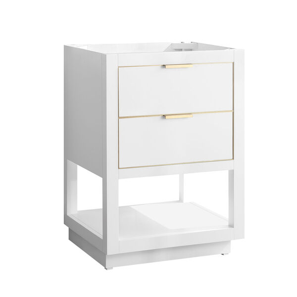 White 24-Inch Allie Bath Vanity Cabinet with Gold Trim, image 2
