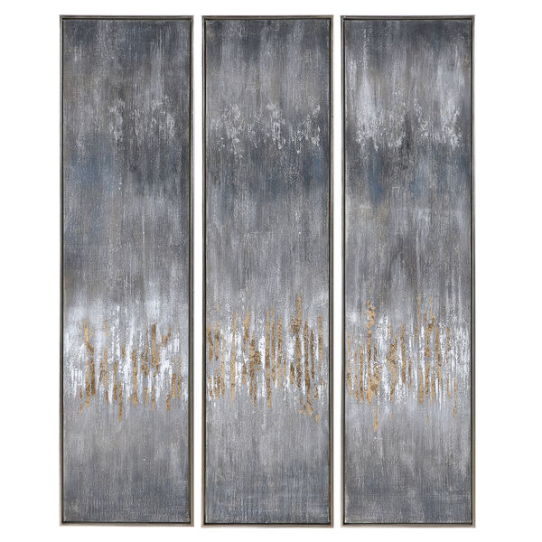 Gray Silver Leaf Hand Painted Canvas, Set of 3, image 2