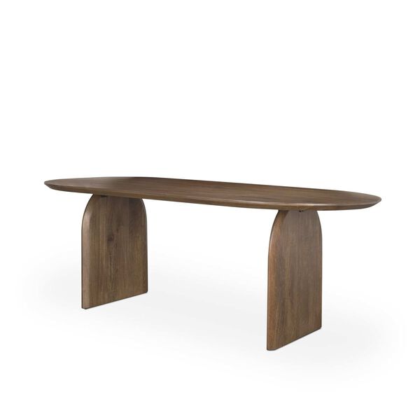 Isla Oval Dark Brown Wood Top and Arched Legs Dining Table, image 1