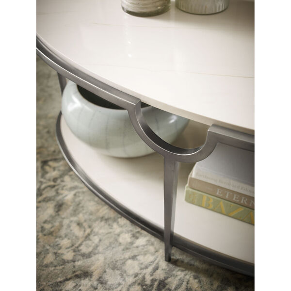 Freestanding Occasional Oxidized Nickel and Carrara Marble 46-Inch Cocktail Table, image 5