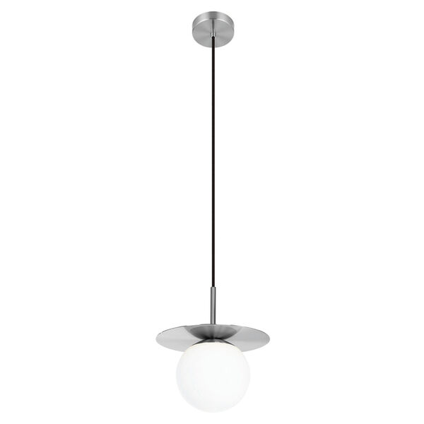 Arenales Matte Nickel and Black One-Light Pendant with White Opal Glass Shade, image 1