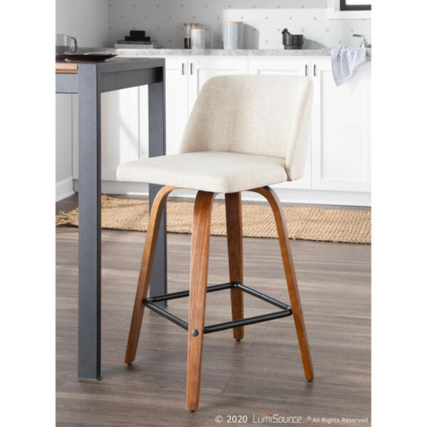 Toriano Walnut, Cream and Black Counter Stool with Square Footrest, Set of 2, image 3