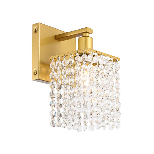 Phineas Brass Five-Inch One-Light Bath Vanity with Clear Crystals, image 6