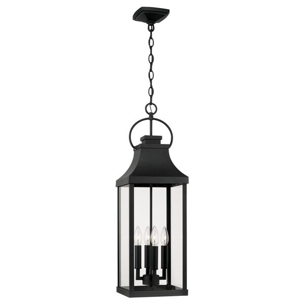 Bradford Black Outdoor Four-Light Hangg Lantern with Clear Glass, image 1