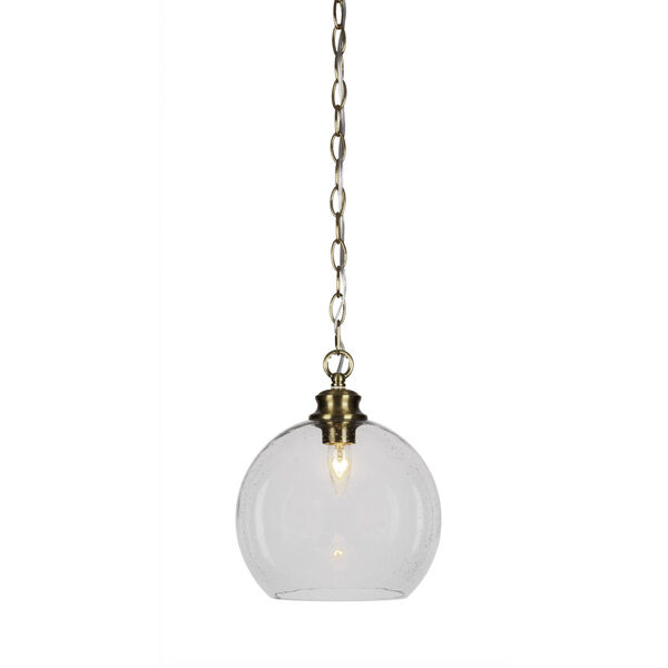 Kimbro New Age Brass One-Light 12-Inch Chain Hung Mini Pendant with Clear Bubble Glass, image 1