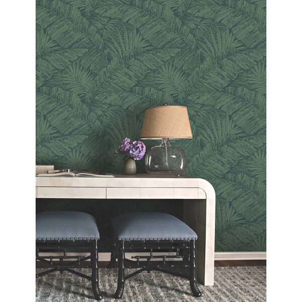 Palm Cove Toile Emerald Forest Wallpaper, image 1