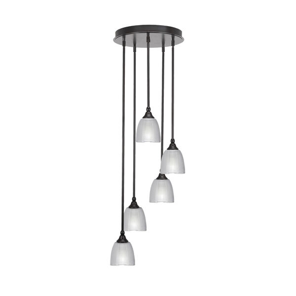 Empire Espresso Five-Light Pendant with Clear Ribbed Glass, image 1