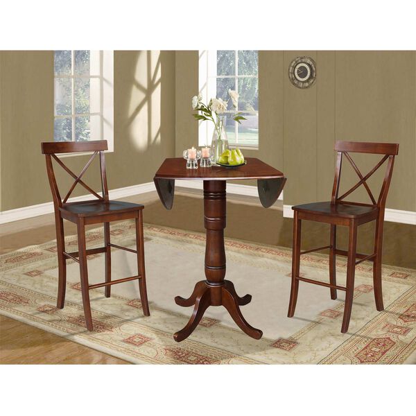 Espresso Round Pedestal Bar Height Table with Stools, 3-Piece, image 4