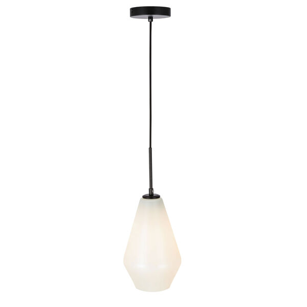 Gene Black Seven-Inch One-Light Mini Pendant with Frosted White Glass, image 1