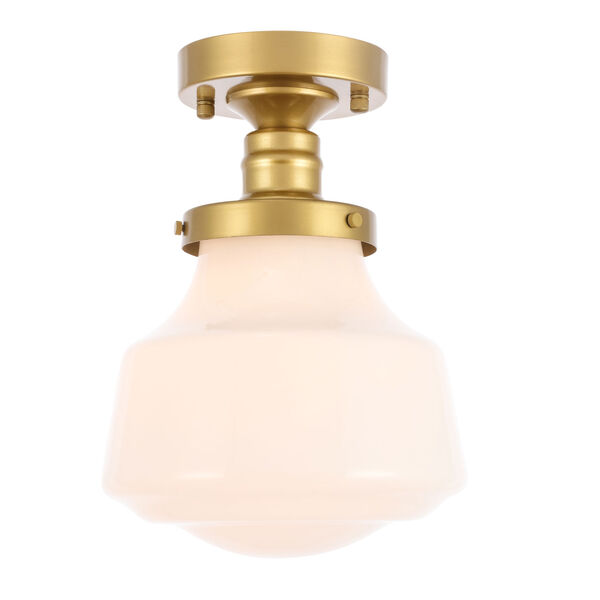 Lyle Brass Eight-Inch One-Light Flush Mount with Frosted White Glass, image 4