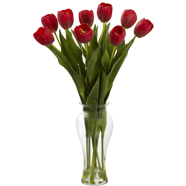Red 24-Inch Tulips with Vase, image 1