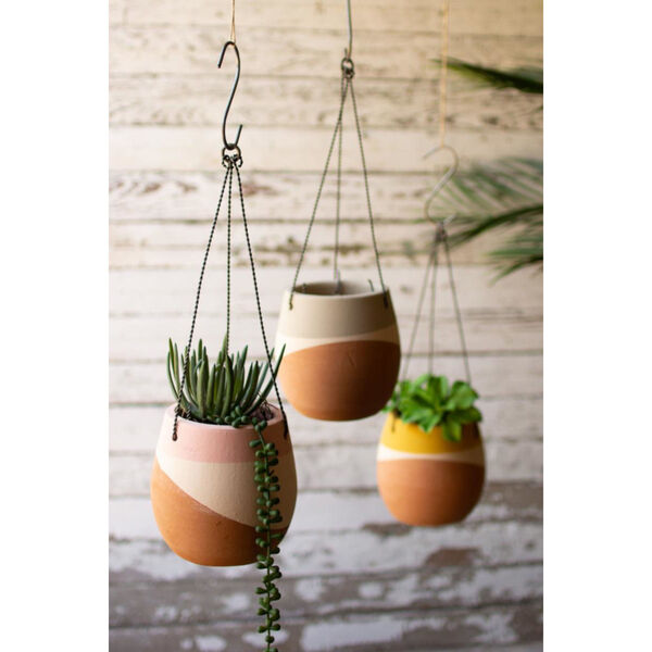 Multicolor Dipped Hanging Clay Pot, Set of Three, image 1