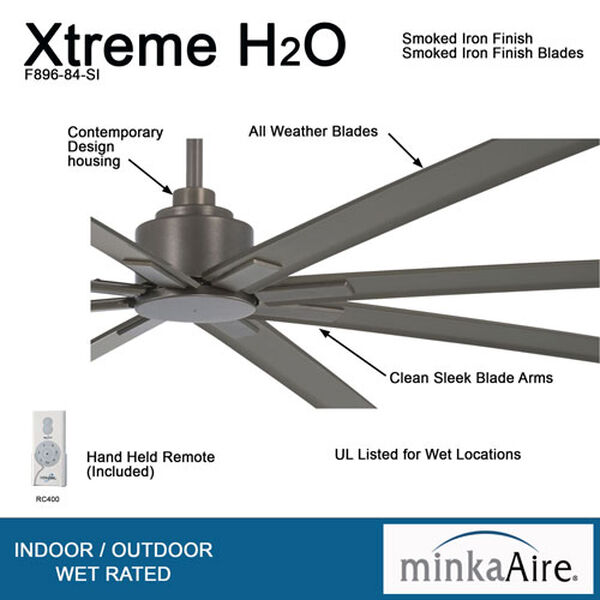 XTREME H2O Smoked Iron Outdoor Ceiling Fan, image 2