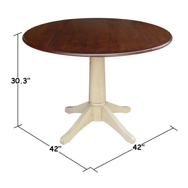 Antiqued Almond and Espresso 30-Inch High Round Dual Drop Leaf Pedestal Dining Table, image 5