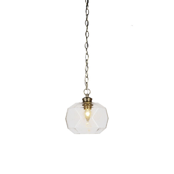 Rocklin New Age Brass One-Light Mini Pendant with Clear Bubble Glass Shade, image 1
