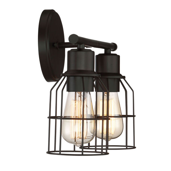 Afton Rubbed Bronze Caged Two-Light Industrial Vanity, image 3