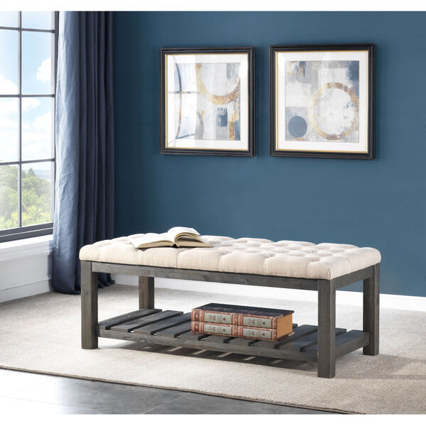 Nantucket Grey Oatmeal Fabric Accent Bench, image 4