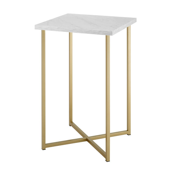 Gold Legs Square Side Table with White Marble Top, image 2