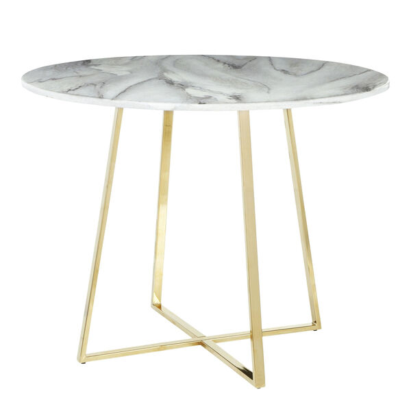 Cosmo Gold and White Marble 40-Inch Dining Table, image 3