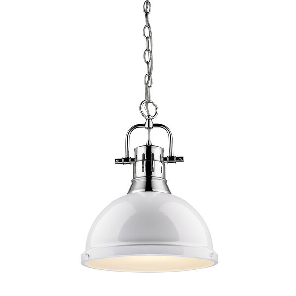 Duncan Chrome 14-Inch One Light Pendant with White Shade, image 2