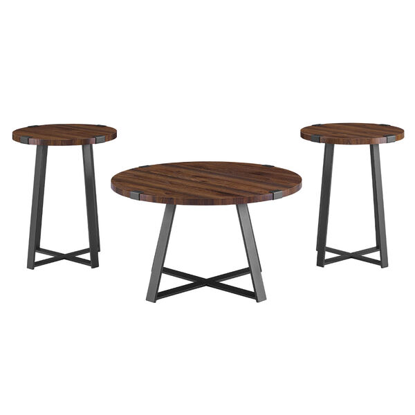 Dark Walnut Metal Wrap Coffee Table and Side Table Set, 3-Piece, image 2