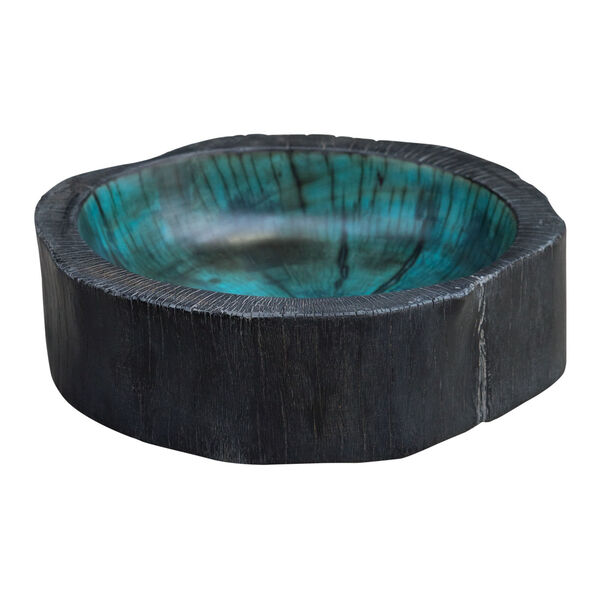 Kona Charcoal and Bright Aqua Wood Bowl, image 1