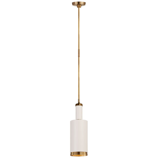 Anders Large Cylindrical Pendant in Hand-Rubbed Antique Brass and White by Thomas O'Brien, image 1