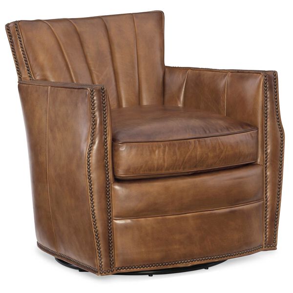 Carson Brown Pawn Leather Swivel Club Chair, image 1