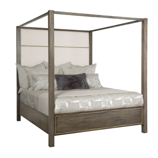 Profile Warm Taupe and Tapestry Gold Walnut Veneers, Fabric and Metal 83-Inch Bed, image 1