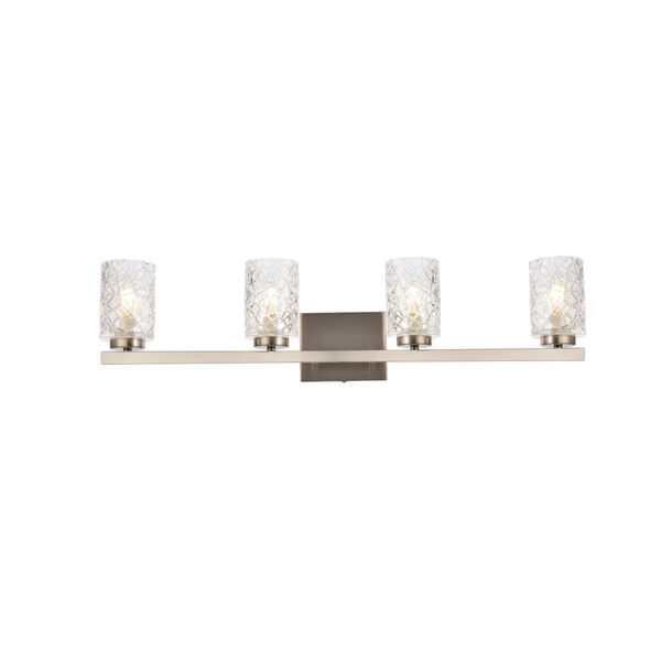 Cassie Satin Nickel and Clear Shade Four-Light Bath Vanity, image 1