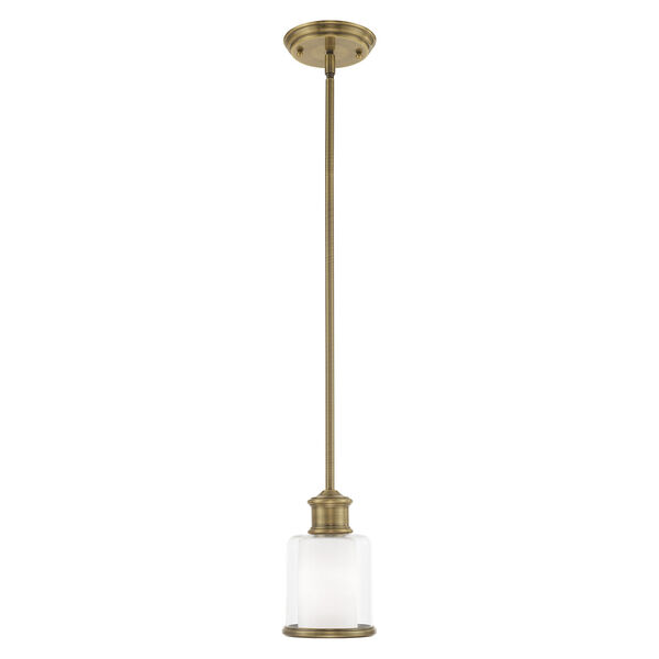 Middlebush Antique Brass 6-Inch One-Light Mini Pendant with Clear and Satin Opal White Glass, image 1