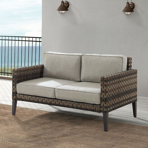 Prescott Taupe and Brown Outdoor Wicker Loveseat, image 6