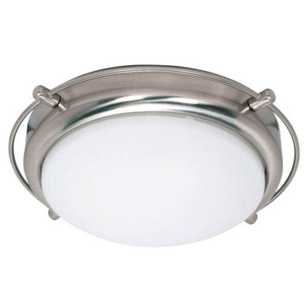 Polaris Brushed Nickel Two-Light Flush Mount with Opal White Glass, image 1