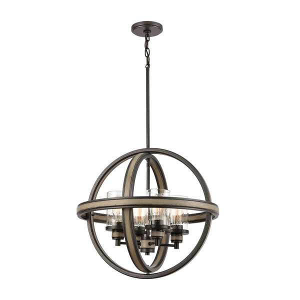 Beaufort Anvil Iron and Distressed Antique Graywood Four-Light Chandelier, image 1