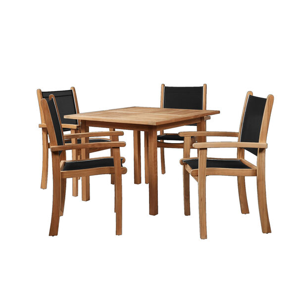 Pearl Black Teak Square Table Outdoor Dining Set, 5-Piece, image 1