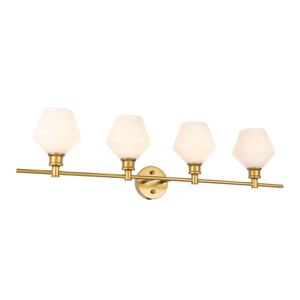 Gene Brass Four-Light Bath Vanity with Frosted White Glass, image 4