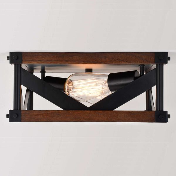 Wade Matte Black and Sycamore Two-Light Square Open Cage Flush Mount, image 4