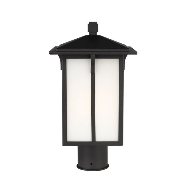 Tomek Black One-Light Outdoor Post Mount with Etched White Shade, image 1