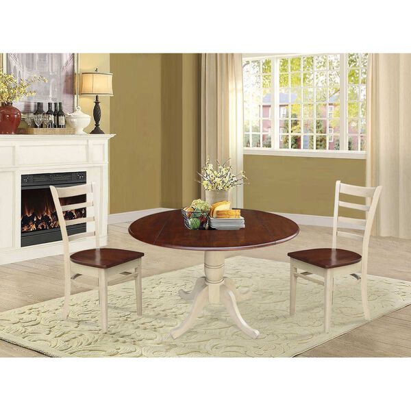 Antiqued Almond and Espresso Round Top Pedestal Dining Table with Chairs, 3-Piece, image 3