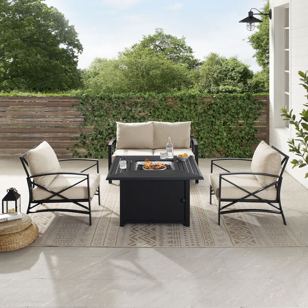 Kaplan Oatmeal and Oil Rubbed Bronze Outdoor Conversation Set with Fire Table, 4 Piece, image 1